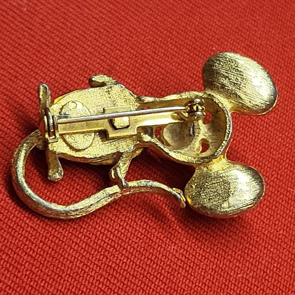 VTG Park Lane Gold Tone Mouse Brooch Pin Jelly Belly Red Eyes - Picture 8 of 12